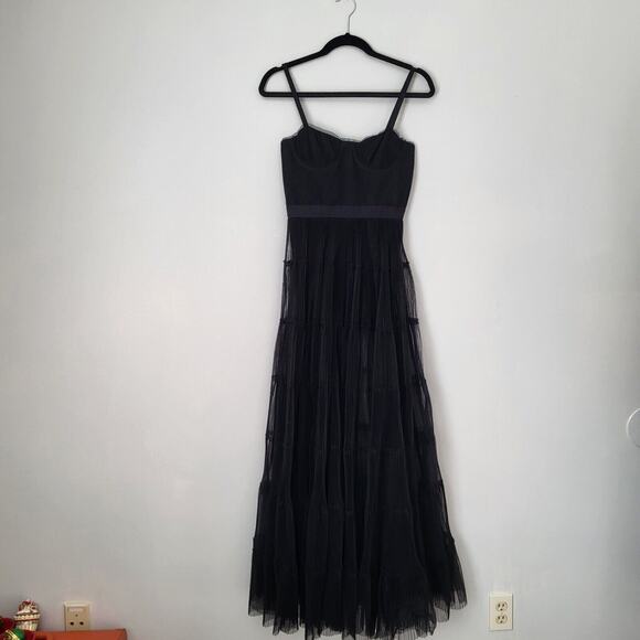 Alice + Olivia Deena Pleated Maxi Dress with Hot Pants Black Sz 6 Tulle Organza - Picture 13 of 13